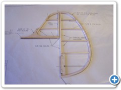 The rudder assembly is framed up over the plans using the wood sizes shown.