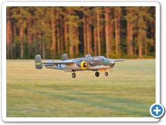 Top Flite B-25 comes in from an evening flight