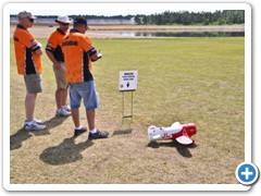 Dan Landis prepares to show the new Great Planes Gee Bee in the parkflyer area.